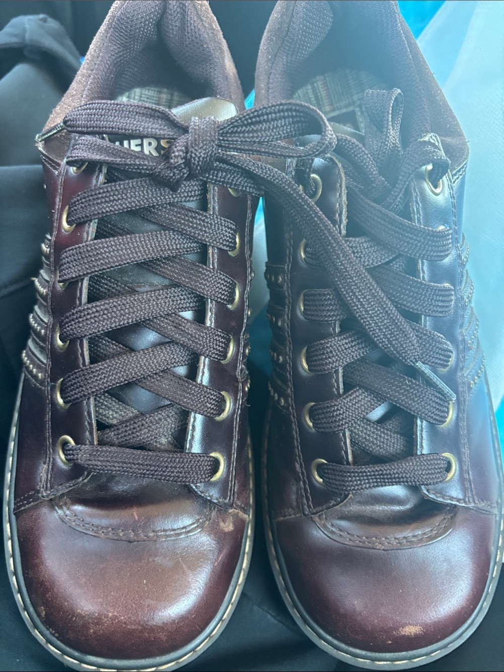 Skechers Men’s Brown Leather Studded Sneakers Size 8 Chunky Lug Sole Casual Shoe